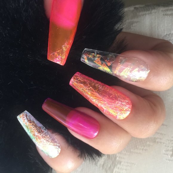 Pink/Purple Jelly n Iridescence foil press on nail pPN46 - Picture 2 of 8